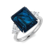 London Blue Topaz Solitaire Ring with Diamond Side Accents - UK Made in 10K/14K gold and platinum with certified lab-grown or natural diamonds