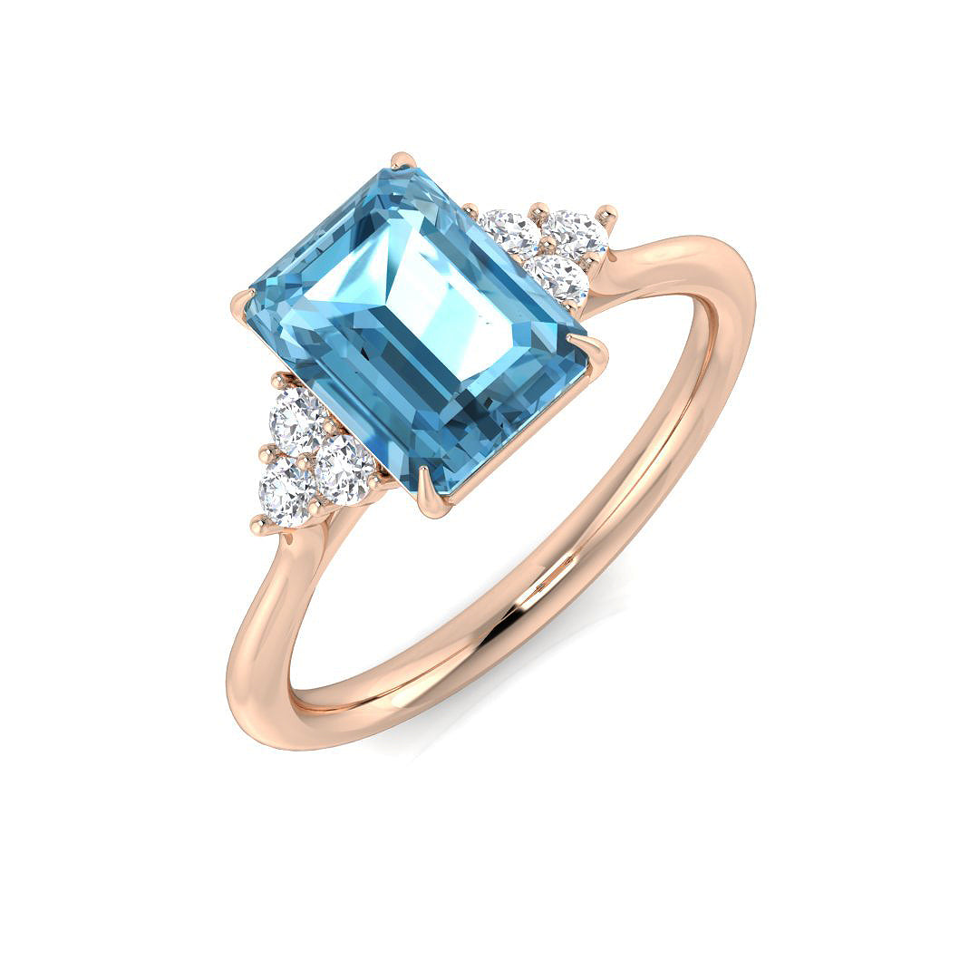 Sky Blue Topaz Solitaire Ring with Diamond Side Accents in 10K/14K gold and platinum with certified lab-grown or natural diamonds