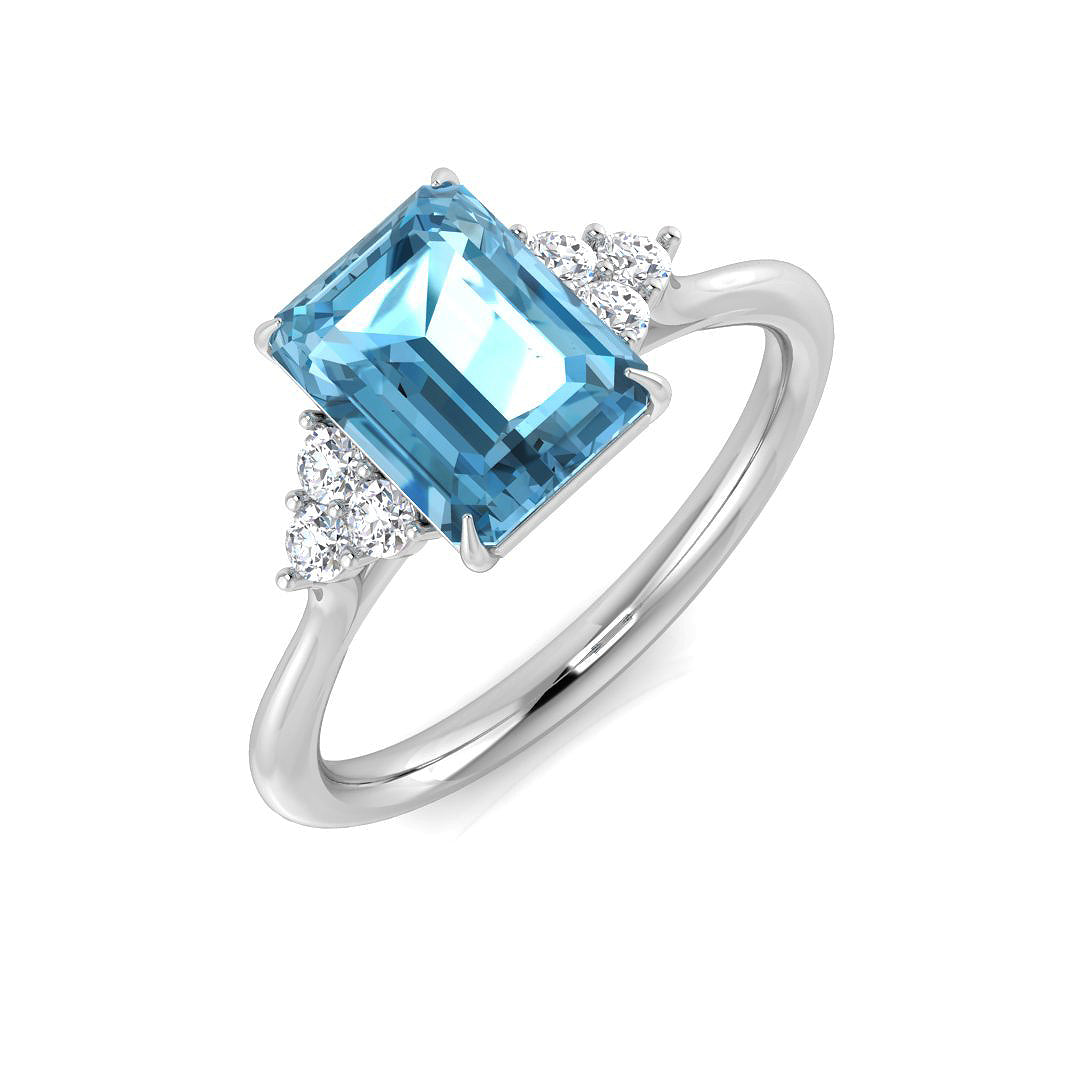 Sky Blue Topaz Solitaire Ring with Diamond Side Accents in 10K/14K gold and platinum with certified lab-grown or natural diamonds