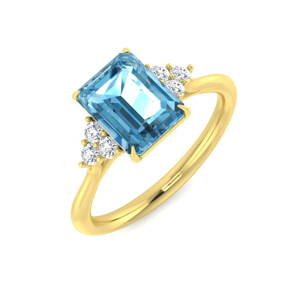 Sky Blue Topaz Solitaire Ring with Diamond Side Accents in 10K/14K gold and platinum with certified lab-grown or natural diamonds