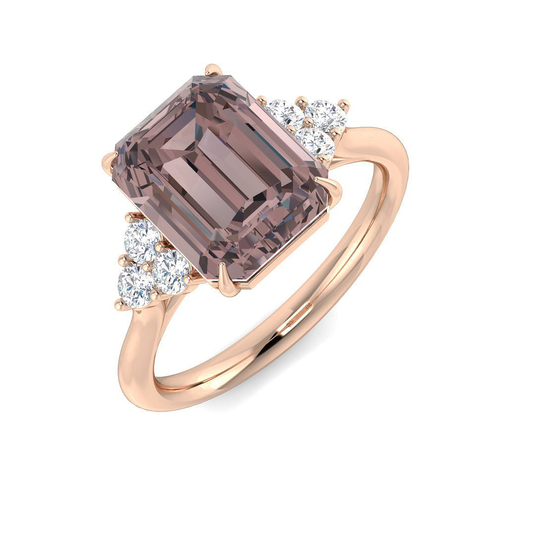 Emerald Cut Pink Amethyst Ring in 10K/14K gold and platinum with certified lab-grown or natural diamonds