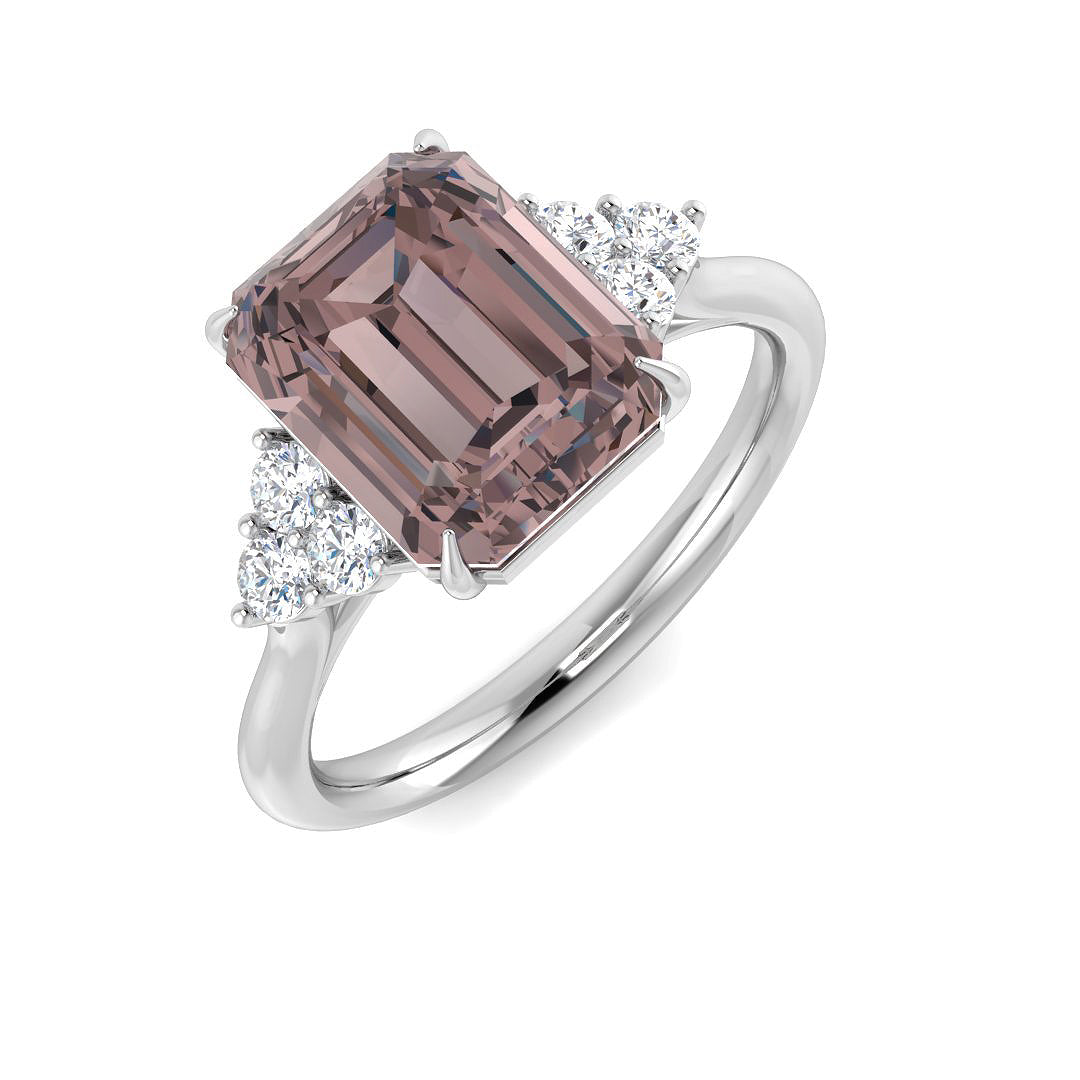 Emerald Cut Pink Amethyst Ring in 10K/14K gold and platinum with certified lab-grown or natural diamonds