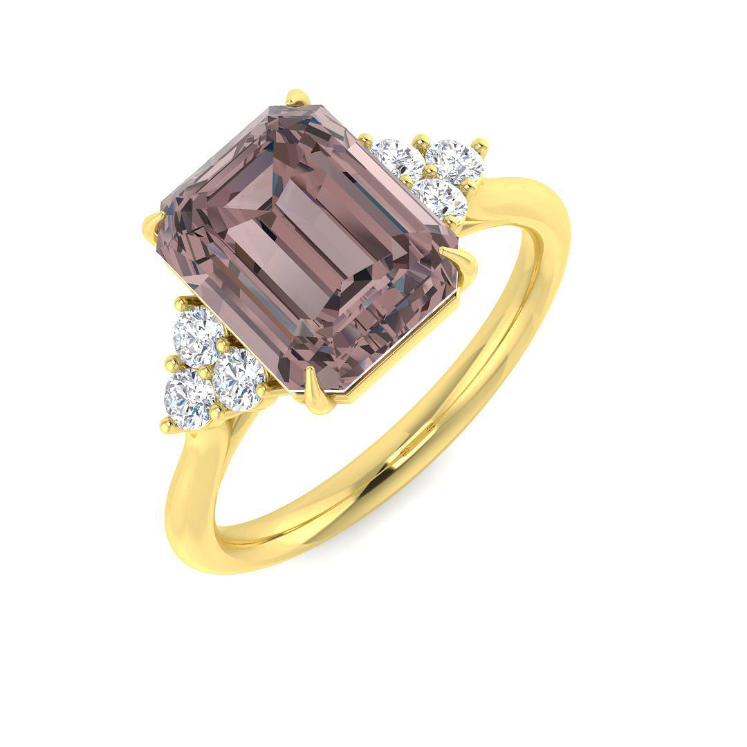 Emerald Cut Pink Amethyst Ring in 10K/14K gold and platinum with certified lab-grown or natural diamonds