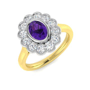 Oval Cut Amethyst Halo Ring in 10K/14K gold and platinum with certified lab-grown or natural diamonds