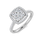 Round Cluster Halo Engagement Ring in 10K/14K gold and platinum with certified lab-grown or natural diamonds