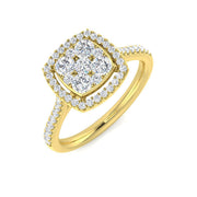 Round Cluster Halo Engagement Ring in 10K/14K gold and platinum with certified lab-grown or natural diamonds