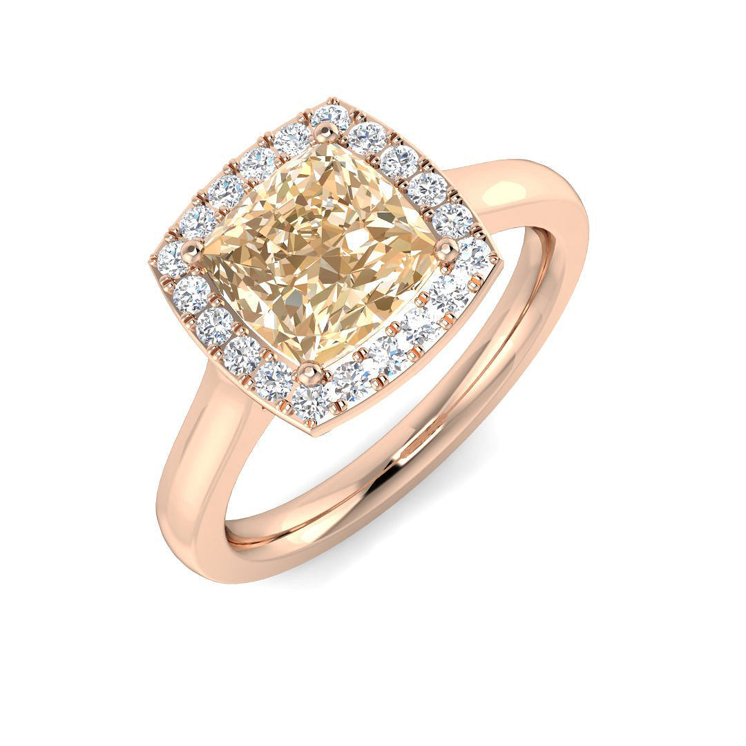 Cushion Cut Morganite Halo Ring with Diamonds in 10K/14K gold and platinum with certified lab-grown or natural diamonds