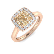 Cushion Cut Morganite Halo Ring with Diamonds in 10K/14K gold and platinum with certified lab-grown or natural diamonds