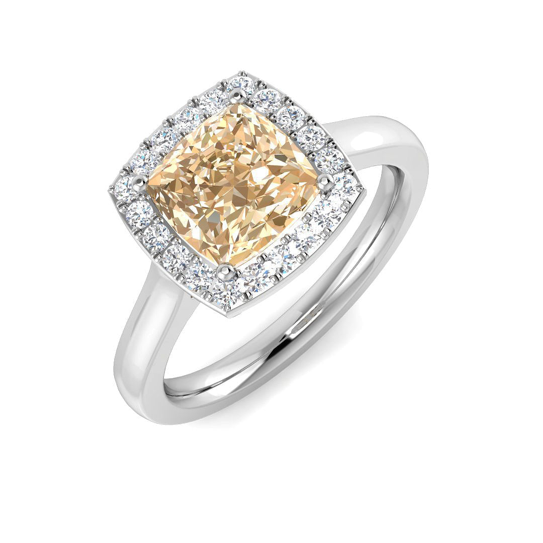 Cushion Cut Morganite Halo Ring with Diamonds in 10K/14K gold and platinum with certified lab-grown or natural diamonds