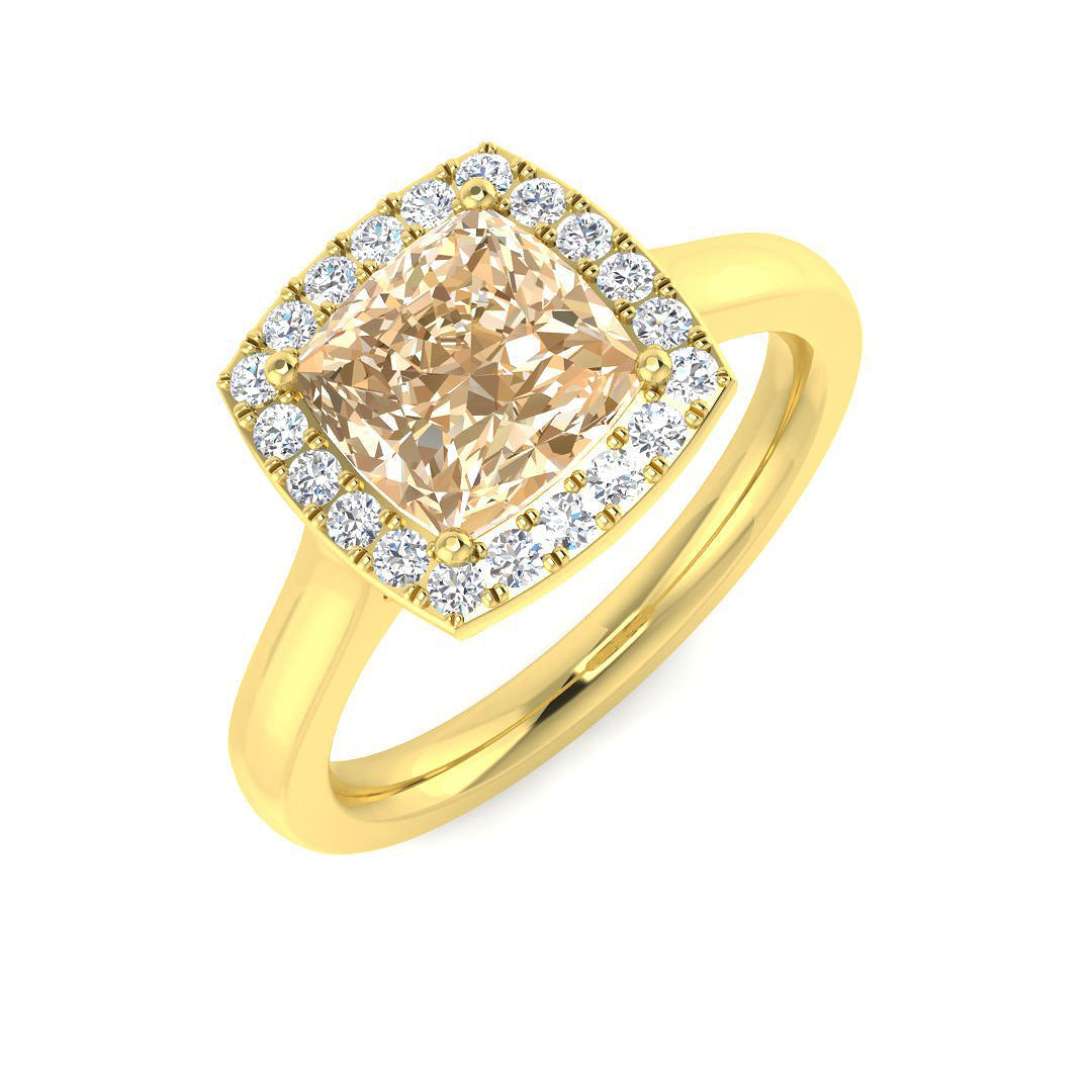 Cushion Cut Morganite Halo Ring with Diamonds in 10K/14K gold and platinum with certified lab-grown or natural diamonds