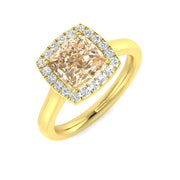 Cushion Cut Morganite Halo Ring with Diamonds in 10K/14K gold and platinum with certified lab-grown or natural diamonds