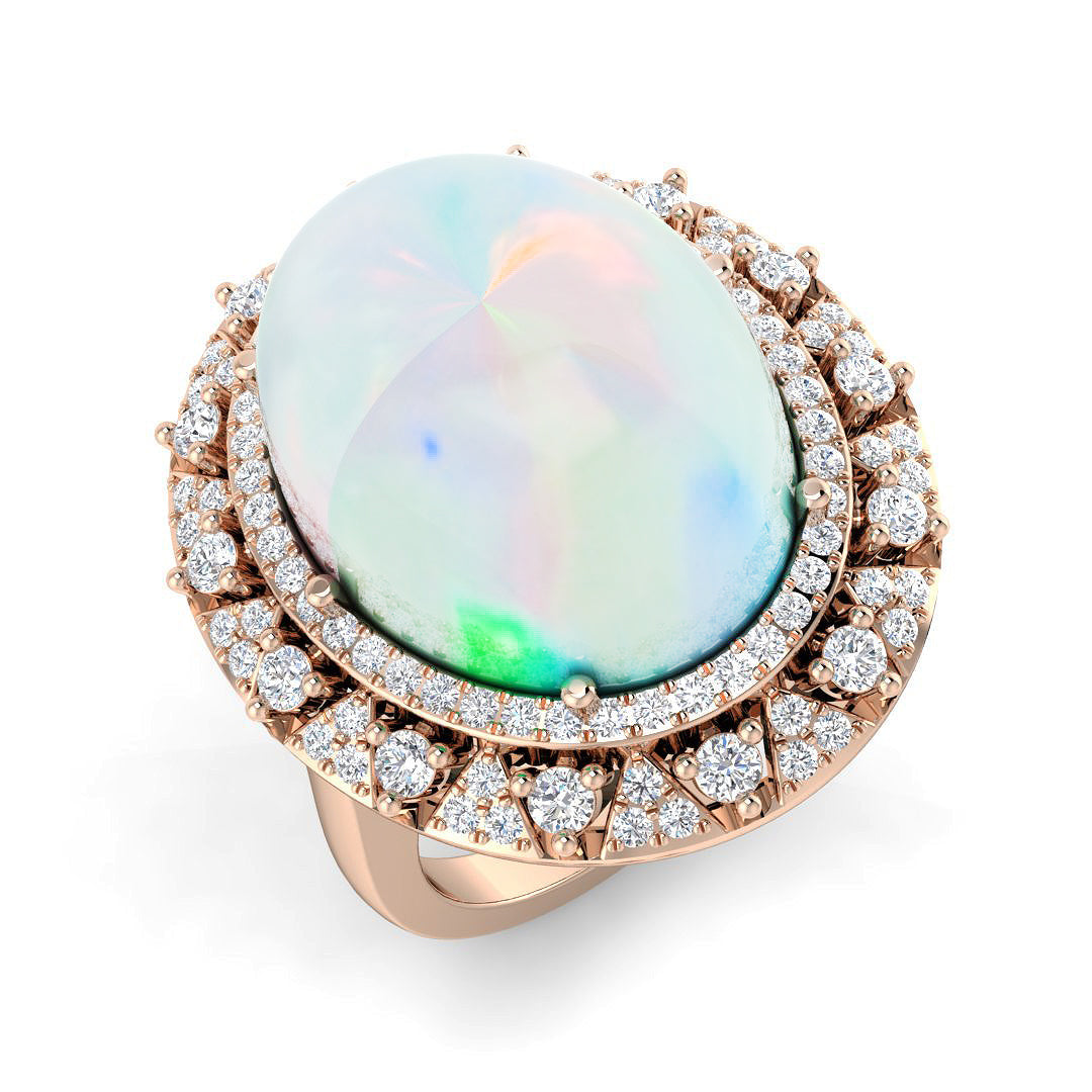 Diamond Framsingham Opal Ring in 10K/14K gold and platinum with certified lab-grown or natural diamonds