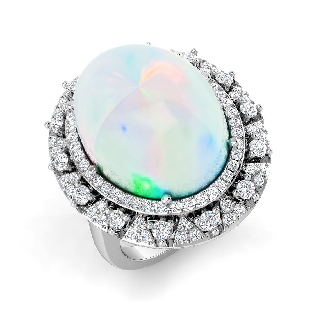 Diamond Framsingham Opal Ring in 10K/14K gold and platinum with certified lab-grown or natural diamonds