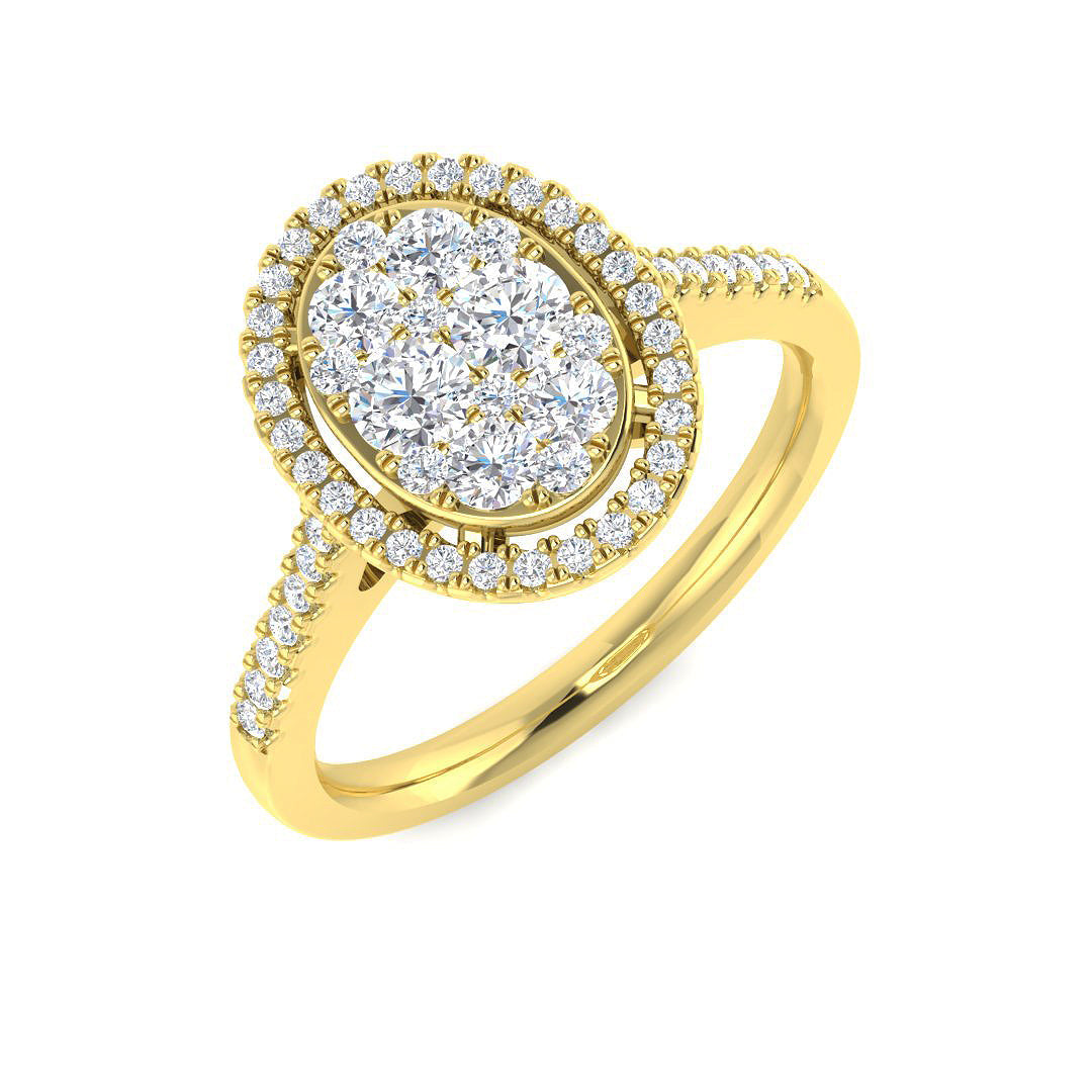 Round Cluster Halo Diamond Ring 0.5ct in 10K/14K gold and platinum with certified lab-grown or natural diamonds