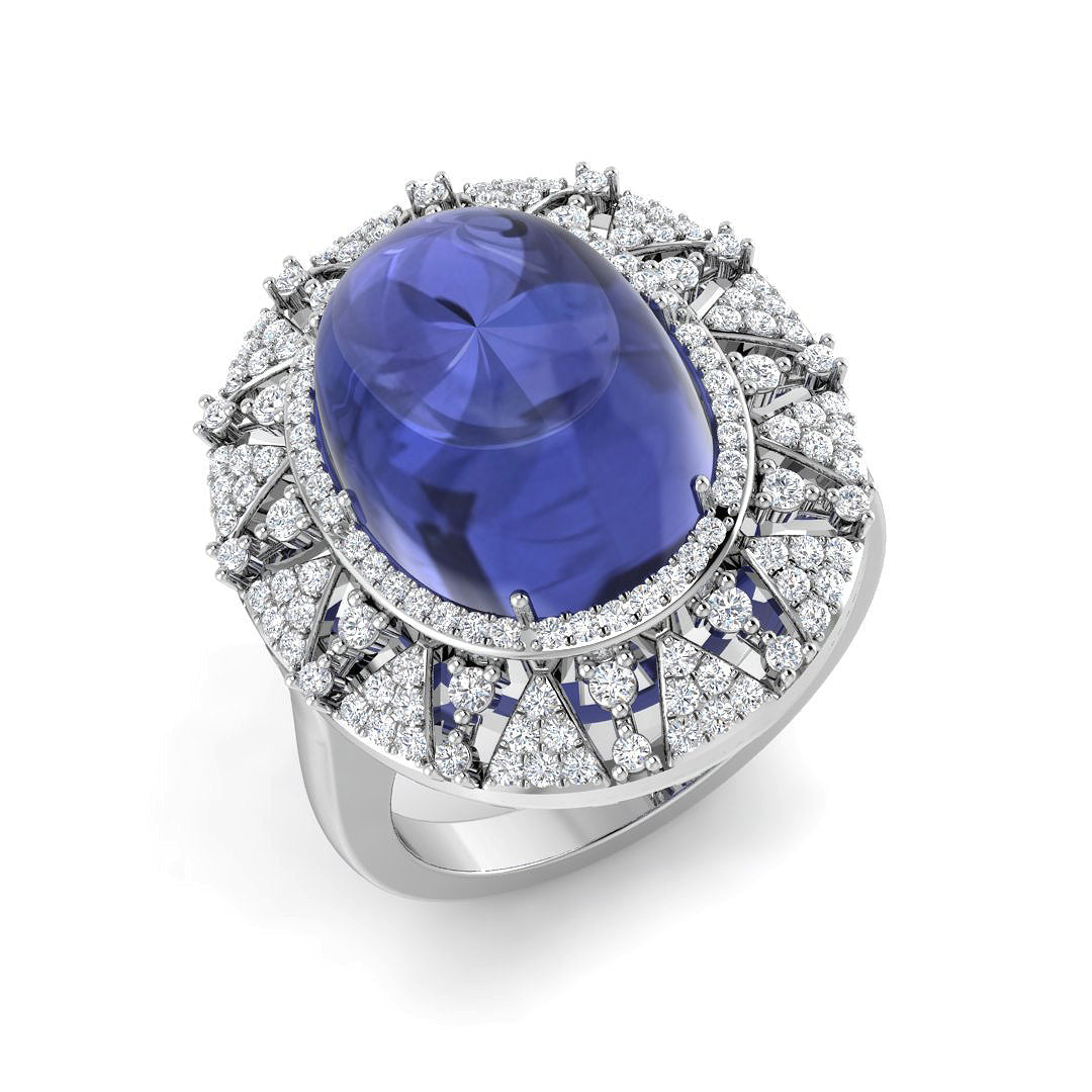 Tanzanite Cocktail Ring with Diamond Pave Stones in 10K/14K gold and platinum with certified lab-grown or natural diamonds