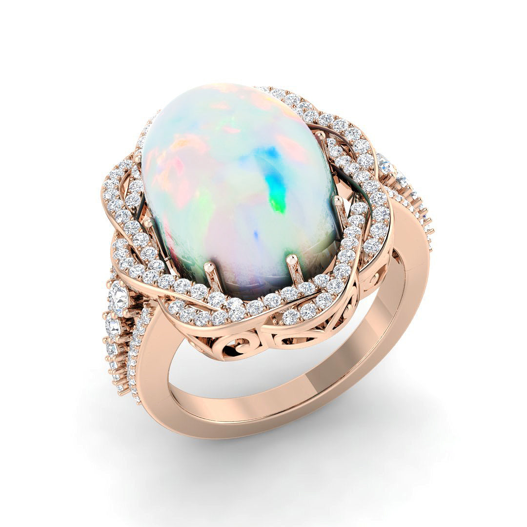 Diamond ktafforb Opal Ring in 10K/14K gold and platinum with certified lab-grown or natural diamonds