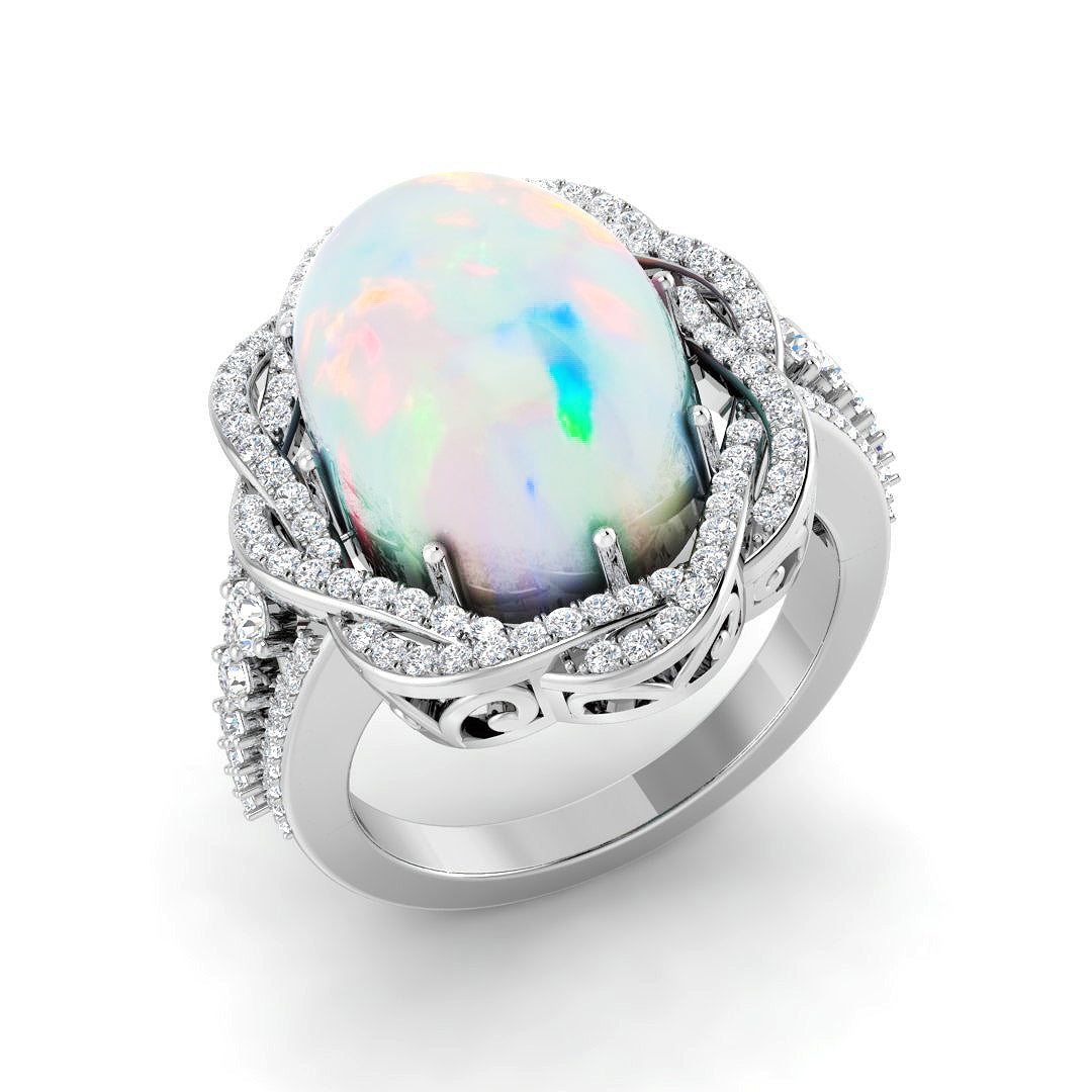 Diamond ktafforb Opal Ring in 10K/14K gold and platinum with certified lab-grown or natural diamonds
