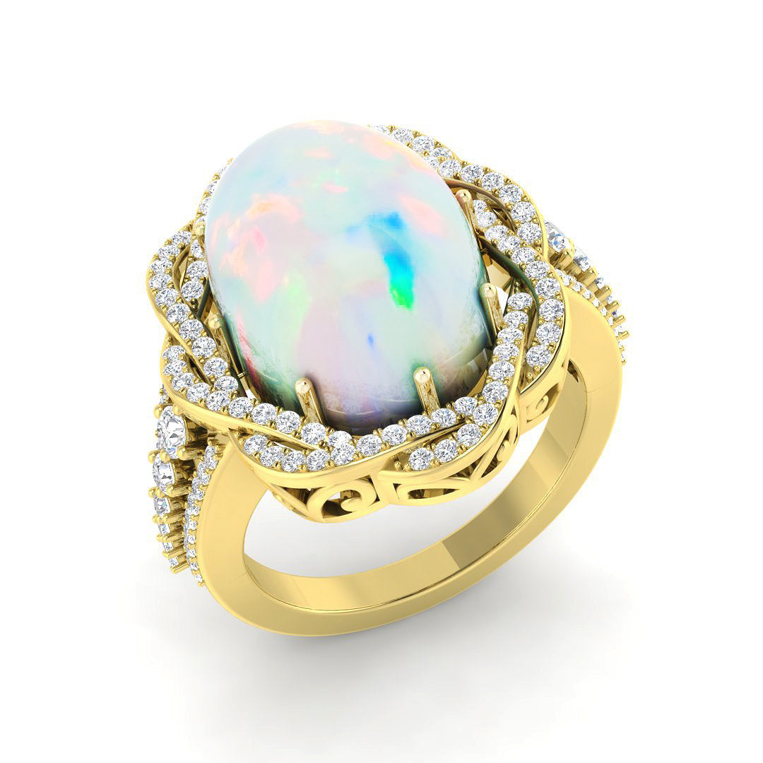 Diamond ktafforb Opal Ring in 10K/14K gold and platinum with certified lab-grown or natural diamonds
