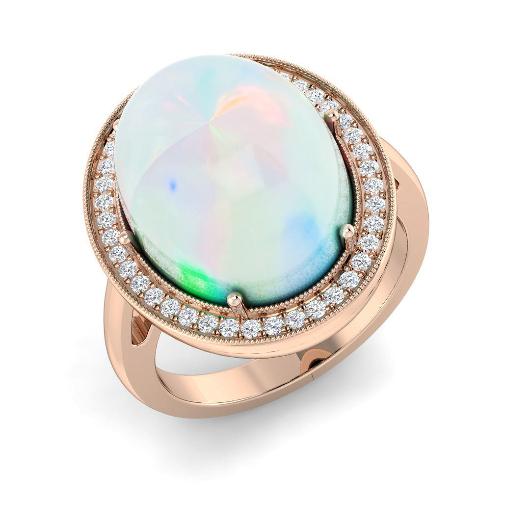 Diamond Brougham Opal Ring in 10K/14K gold and platinum with certified lab-grown or natural diamonds