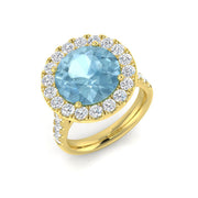 Aquamarine Halo Ring with Diamond Accents in 10K/14K gold and platinum with certified lab-grown or natural diamonds