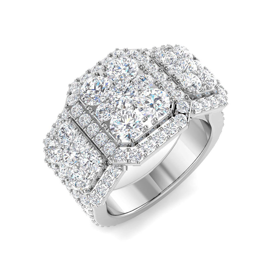 3.5ct Round Halo Cluster Diamond Ring in 10K/14K gold and platinum with certified lab-grown or natural diamonds