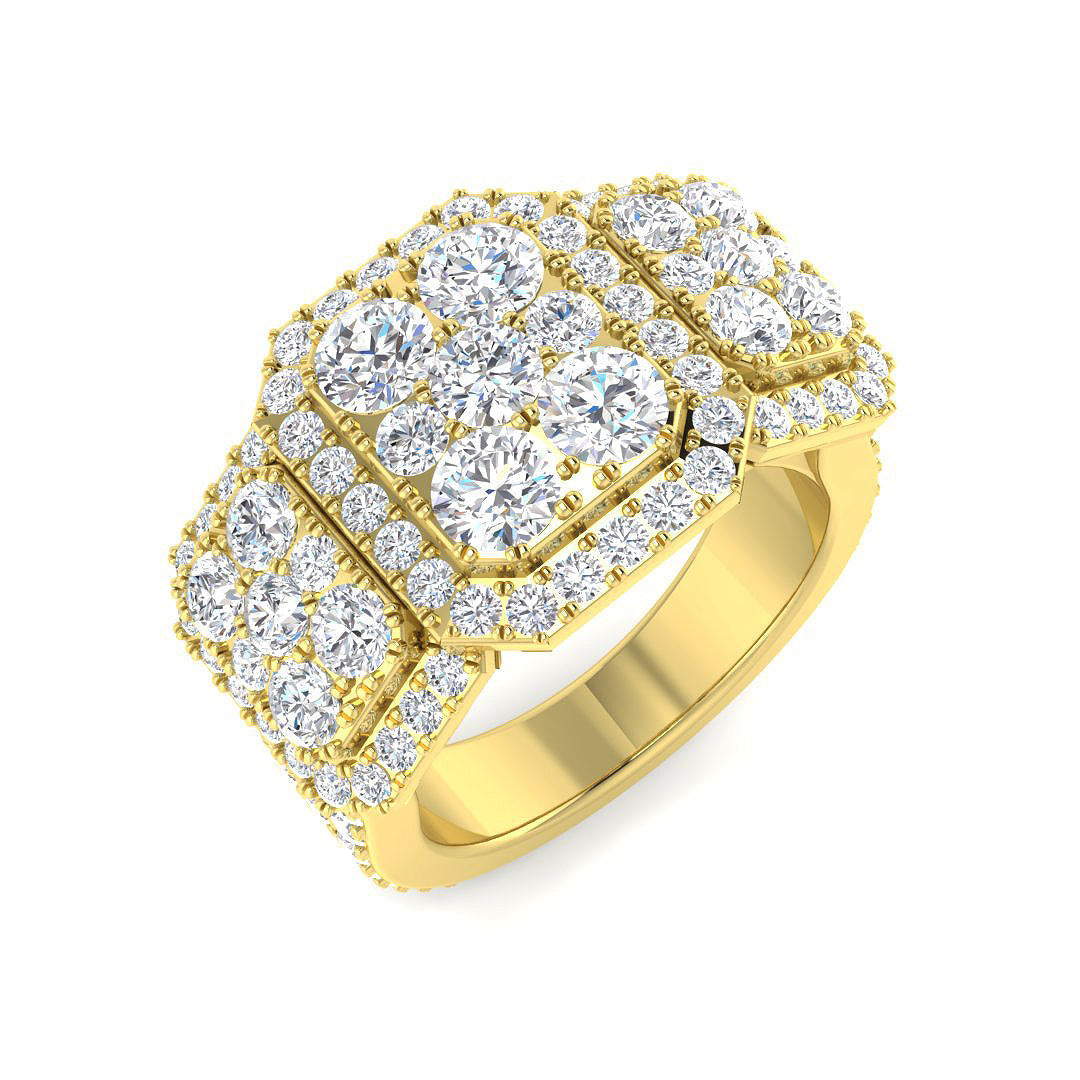 3.5ct Round Halo Cluster Diamond Ring in 10K/14K gold and platinum with certified lab-grown or natural diamonds