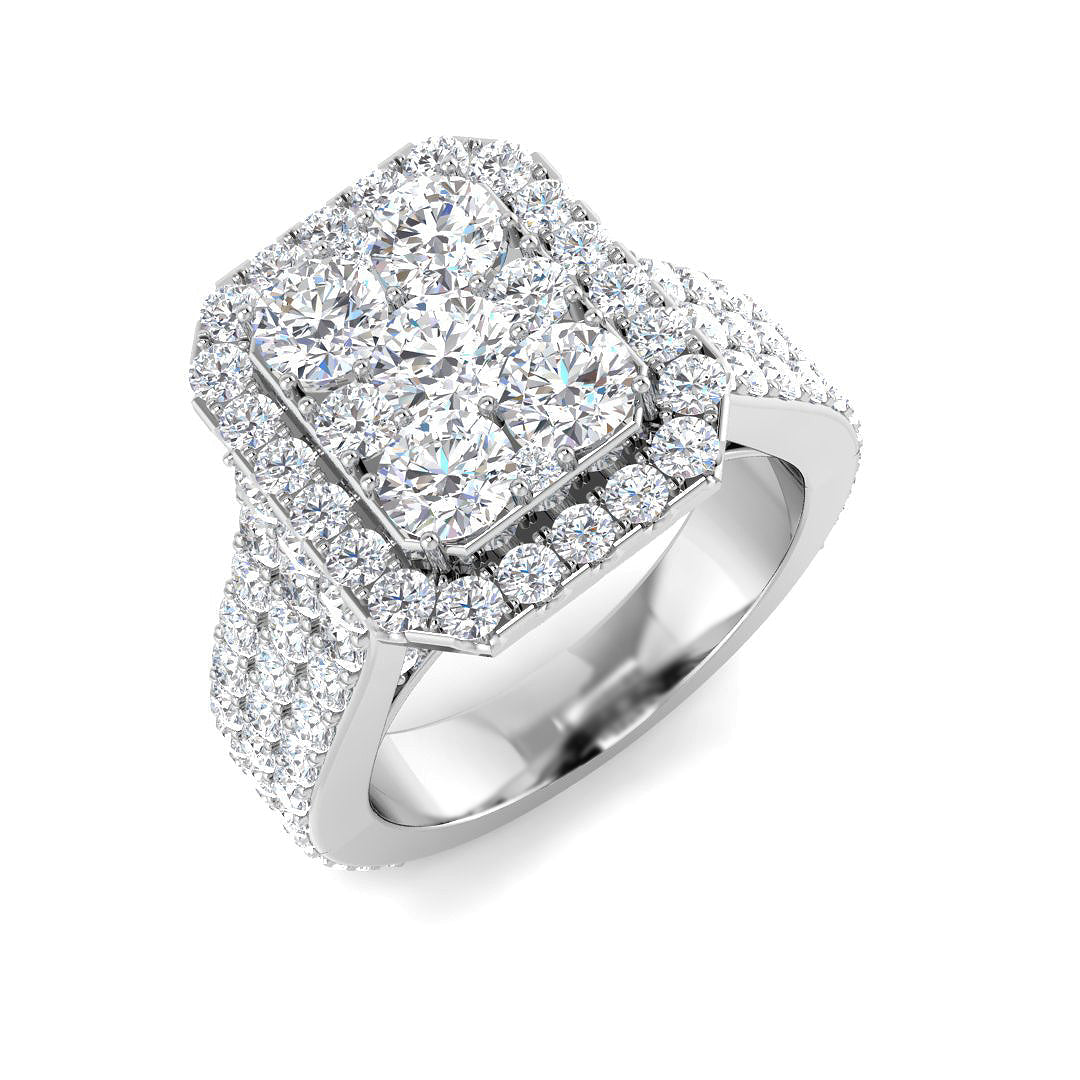 Diamond Cluster Ring 3ct in 10K/14K gold and platinum with certified lab-grown or natural diamonds