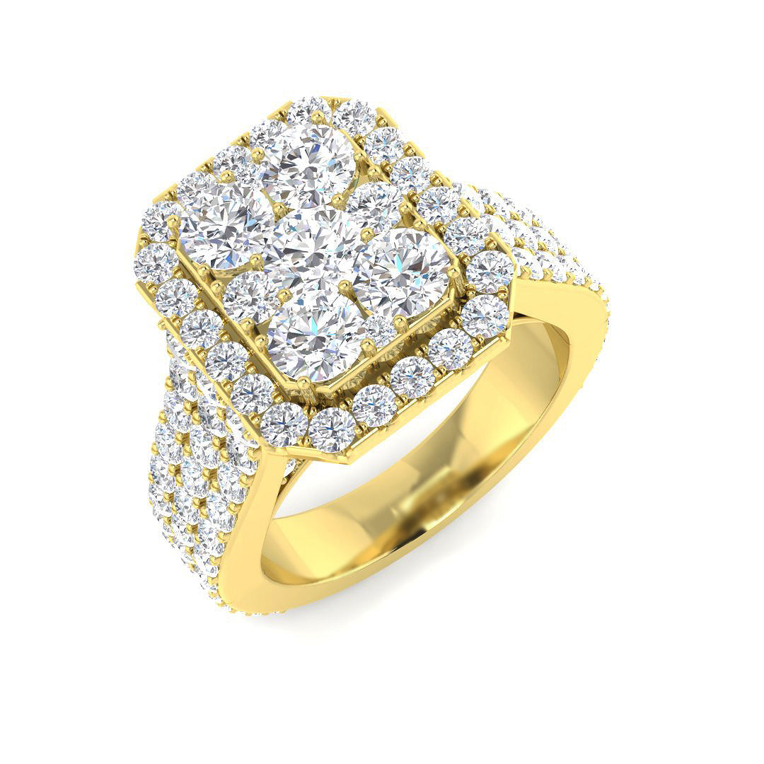 Diamond Cluster Ring 3ct in 10K/14K gold and platinum with certified lab-grown or natural diamonds