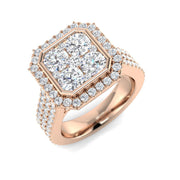 2.75ct Round Cluster Halo Diamond Ring in 10K/14K gold and platinum with certified lab-grown or natural diamonds