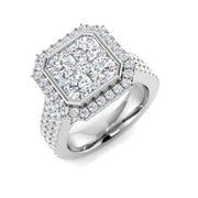 2.75ct Round Cluster Halo Diamond Ring in 10K/14K gold and platinum with certified lab-grown or natural diamonds