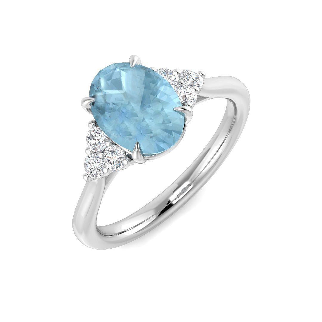 Oval Aquamarine Diamond Ring in Gold & in 10K/14K gold and platinum with certified lab-grown or natural diamonds