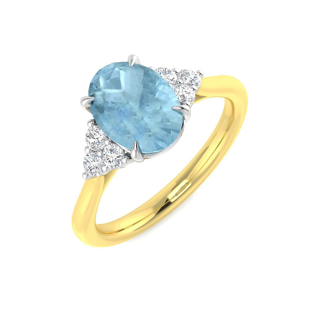 Oval Aquamarine Diamond Ring in Gold & in 10K/14K gold and platinum with certified lab-grown or natural diamonds