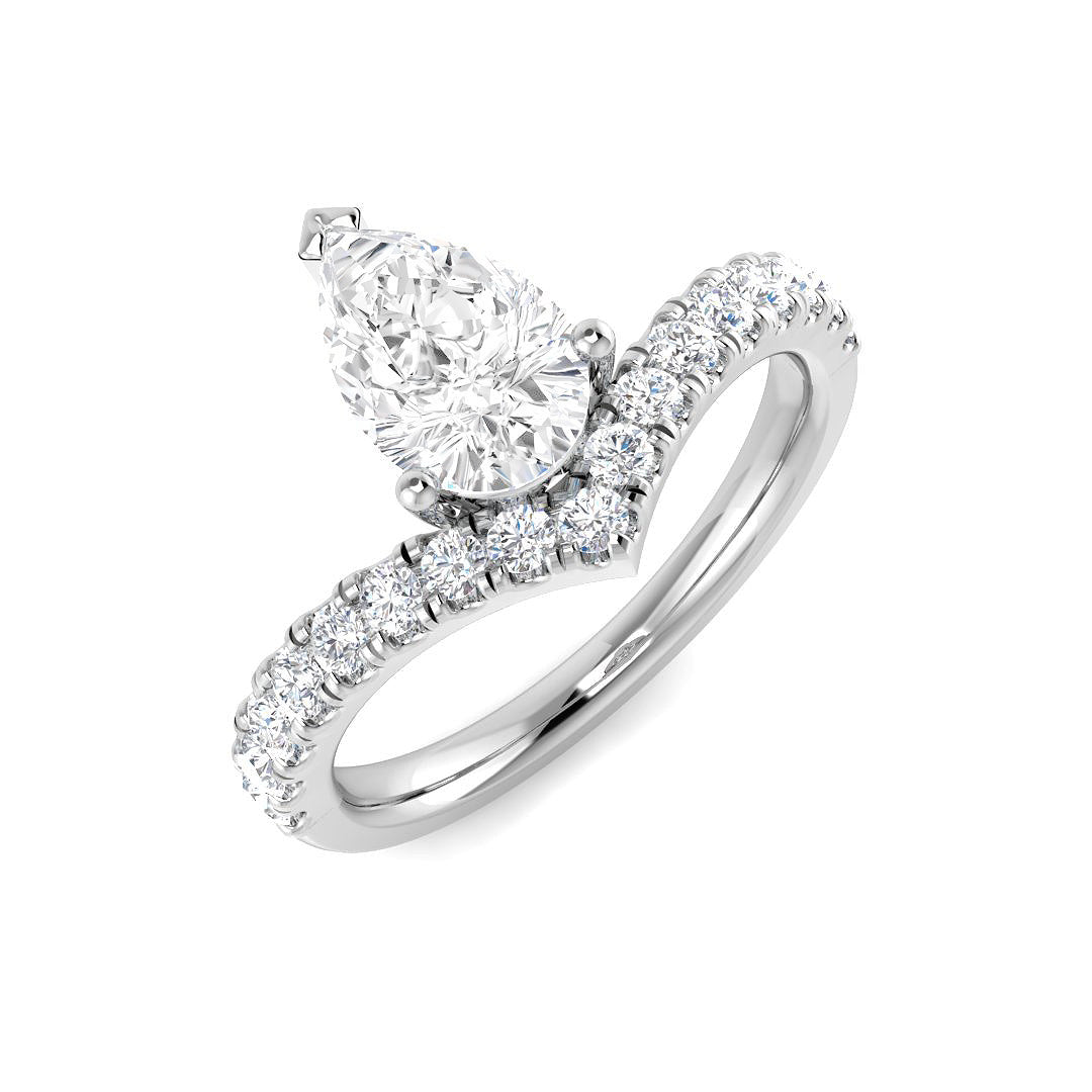 Pear Wishbone Diamond Engagement Ring in 10K/14K gold and platinum with certified lab-grown or natural diamonds