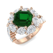 Solitaire Emerald Ring with Pear Diamond Side Stones in 10K/14K gold and platinum with certified lab-grown or natural diamonds