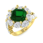 Solitaire Emerald Ring with Pear Diamond Side Stones in 10K/14K gold and platinum with certified lab-grown or natural diamonds