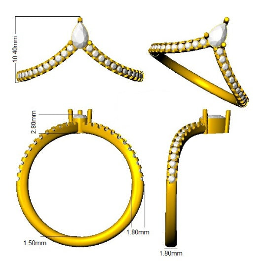 Pear-Shaped Diamond Wishbone Ring in 10K/14K gold and platinum with certified lab-grown or natural diamonds