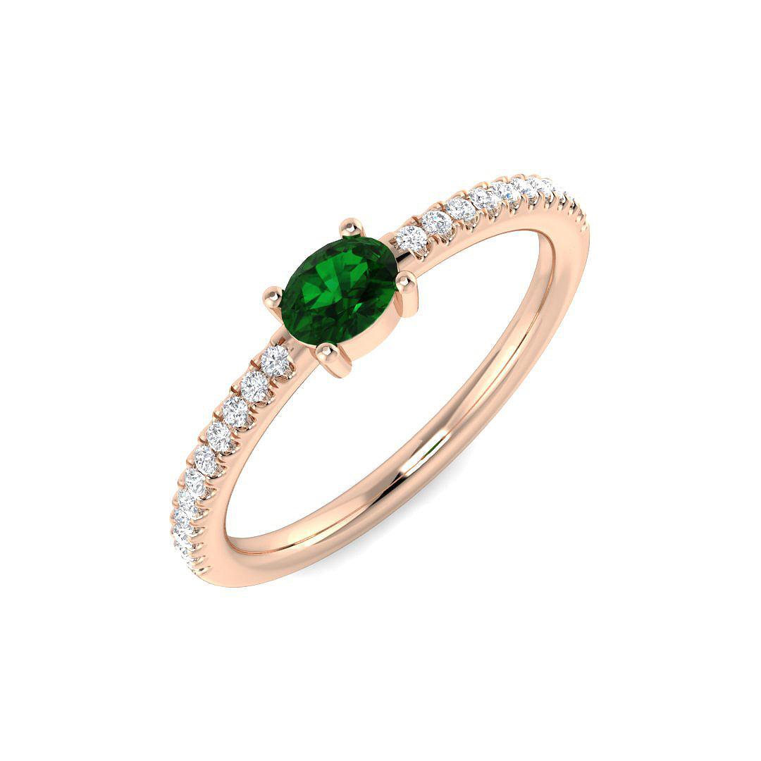 Solitaire Emerald Ring with Natural Diamond Pave Band in 10K/14K gold and platinum with certified lab-grown or natural diamonds