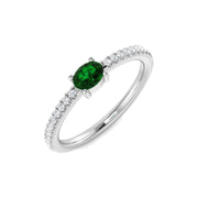 Solitaire Emerald Ring with Natural Diamond Pave Band in 10K/14K gold and platinum with certified lab-grown or natural diamonds