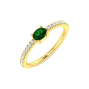 Solitaire Emerald Ring with Natural Diamond Pave Band in 10K/14K gold and platinum with certified lab-grown or natural diamonds