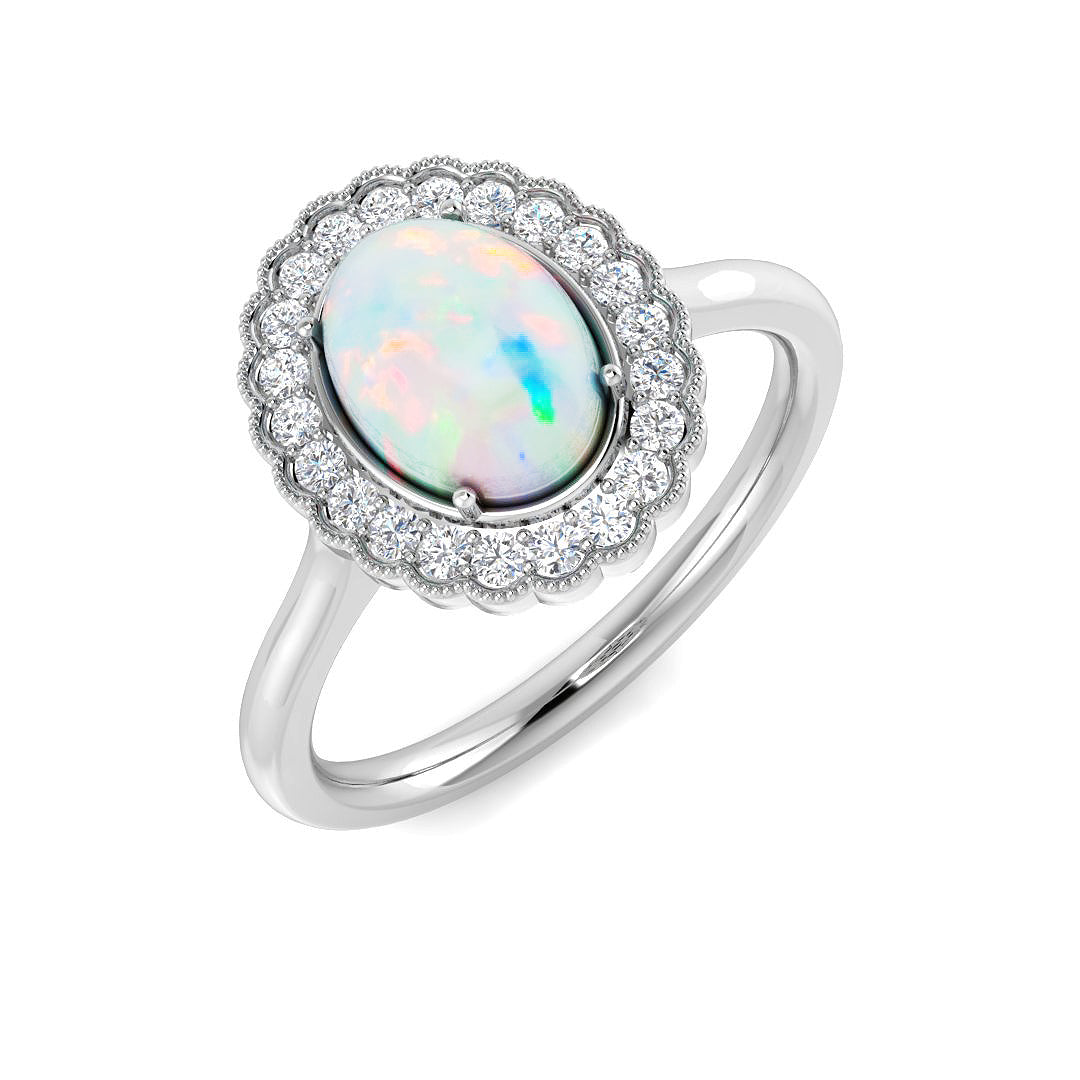 Diamond Regas Opal Ring in 10K/14K gold and platinum with certified lab-grown or natural diamonds