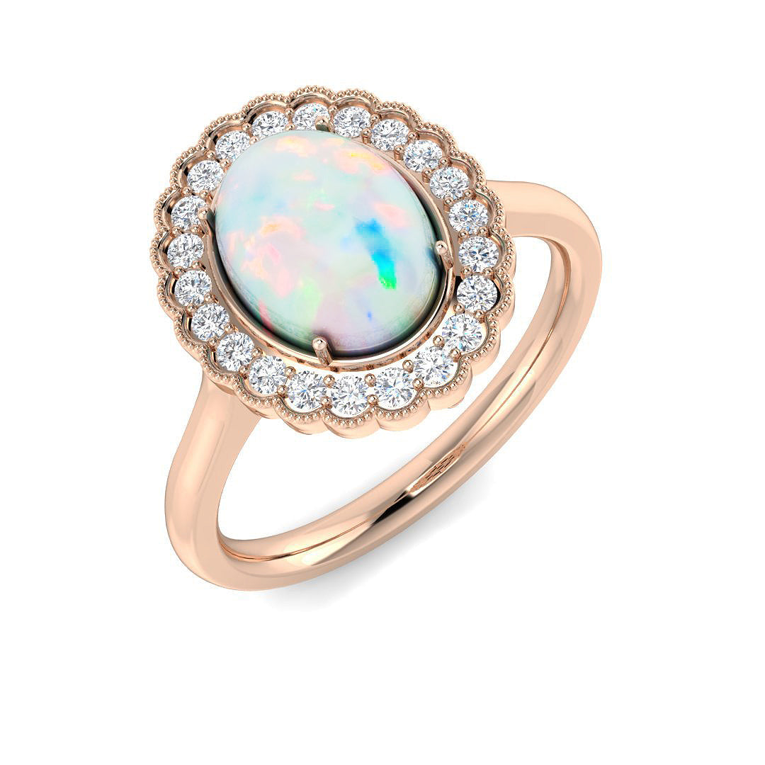 Diamond Regas Opal Ring in 10K/14K gold and platinum with certified lab-grown or natural diamonds