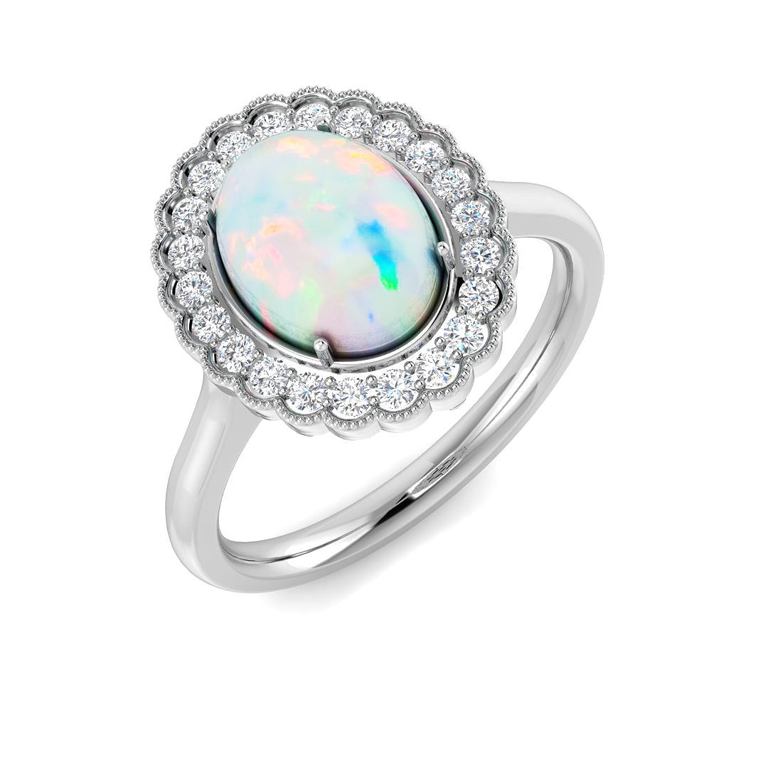 Diamond Regas Opal Ring in 10K/14K gold and platinum with certified lab-grown or natural diamonds