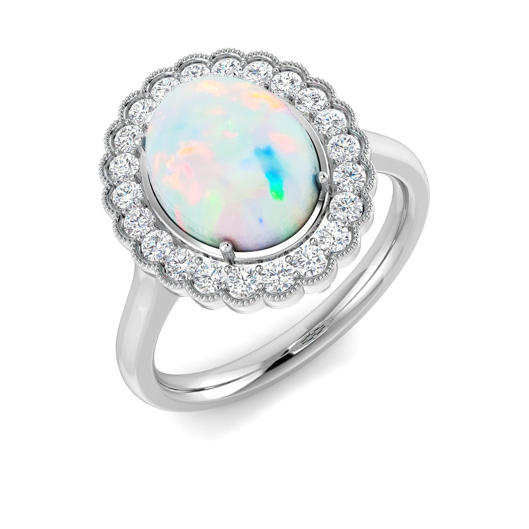 Diamond Regas Opal Ring in 10K/14K gold and platinum with certified lab-grown or natural diamonds