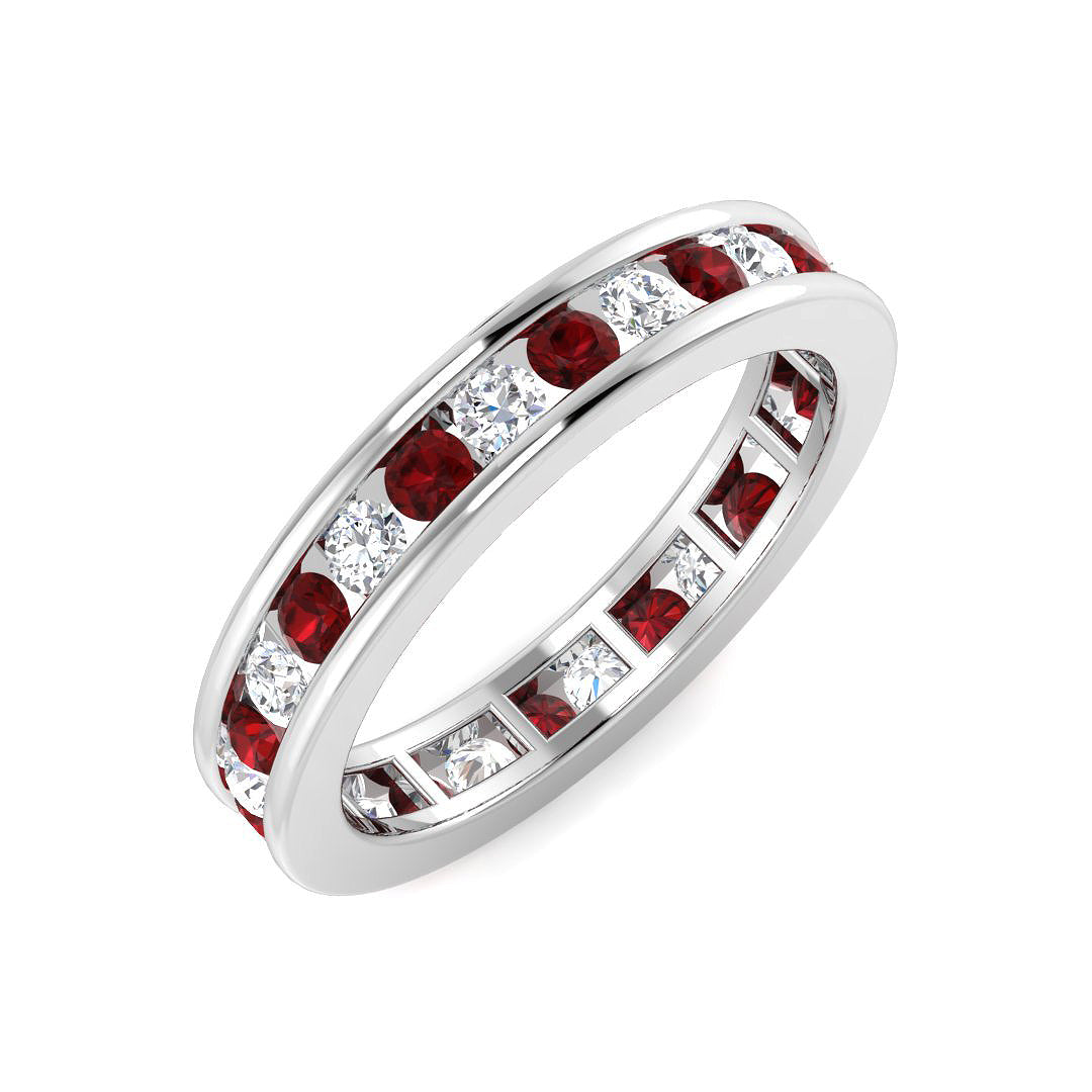 Garnet Eternity Band with Round Diamonds in 10K/14K gold and platinum with certified lab-grown or natural diamonds