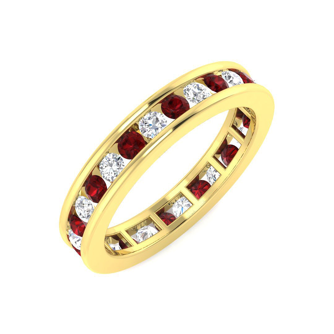 Garnet Eternity Band with Round Diamonds in 10K/14K gold and platinum with certified lab-grown or natural diamonds