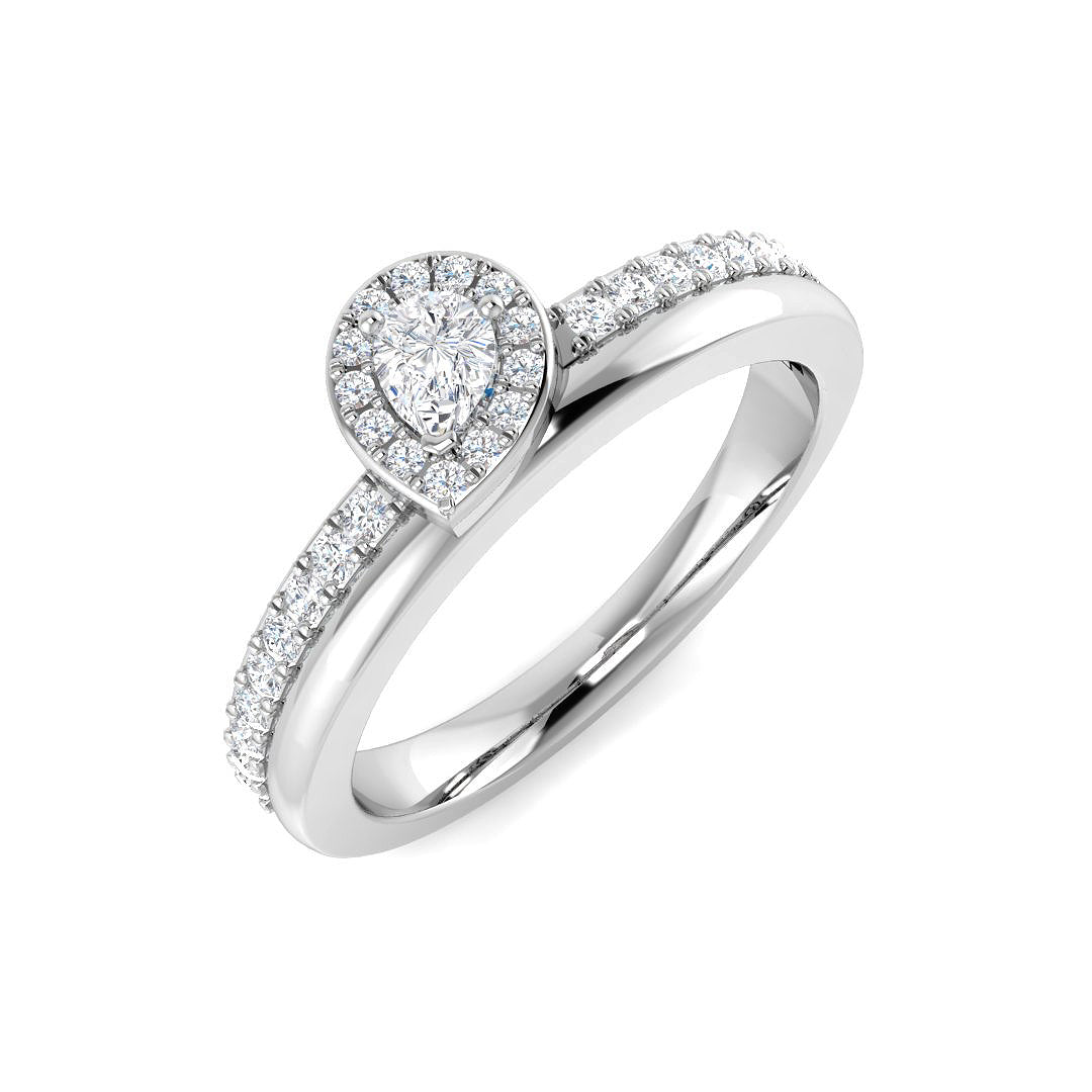 Pear Diamond Halo Engagement Ring in 10K/14K gold and platinum with certified lab-grown or natural diamonds