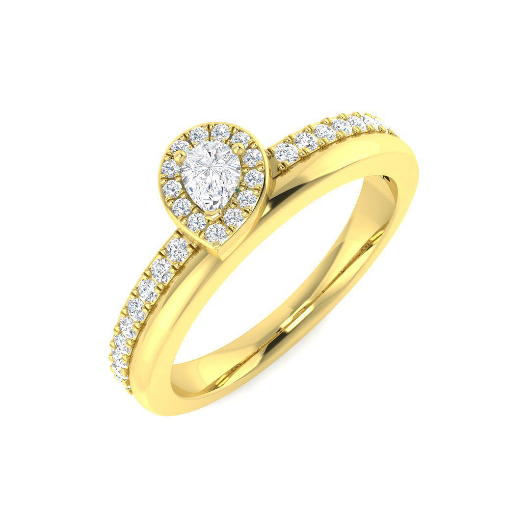 Pear Diamond Halo Engagement Ring in 10K/14K gold and platinum with certified lab-grown or natural diamonds