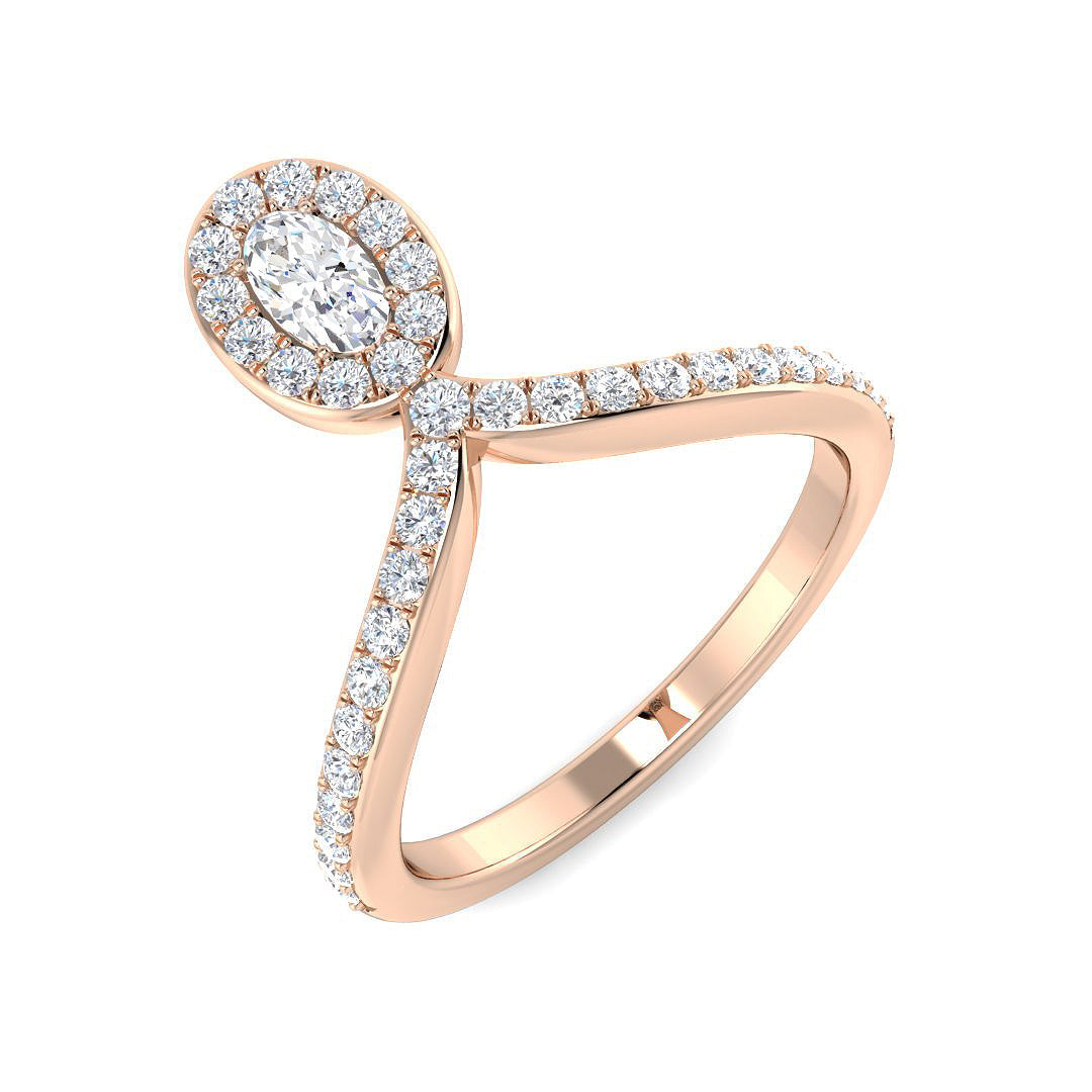 Oval Diamond Halo Split Shank Ring in 10K/14K gold and platinum with certified lab-grown or natural diamonds