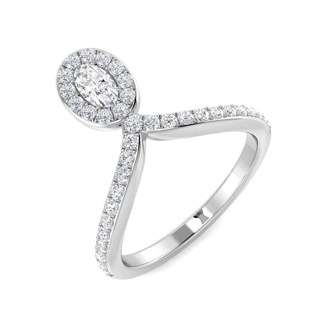 Oval Diamond Halo Split Shank Ring in 10K/14K gold and platinum with certified lab-grown or natural diamonds