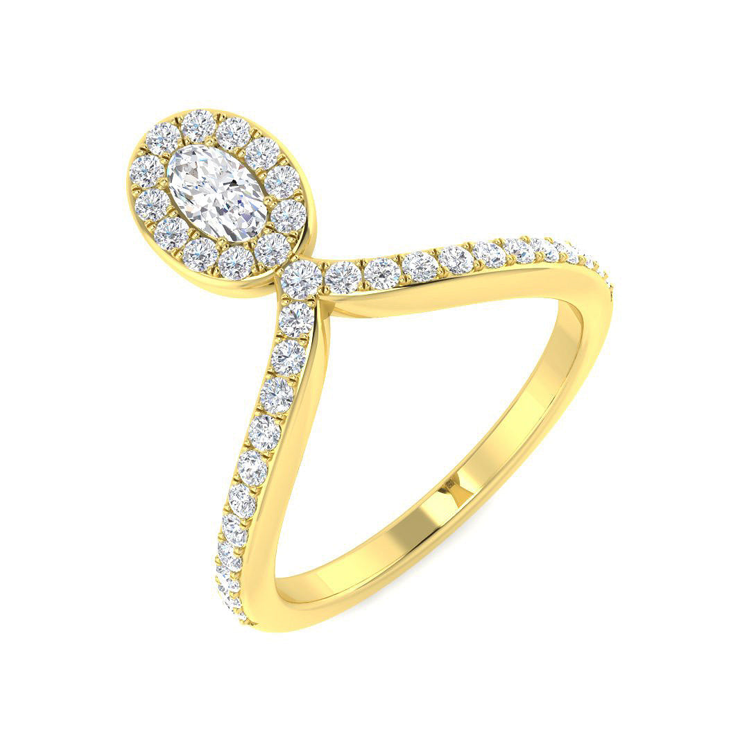 Oval Diamond Halo Split Shank Ring in 10K/14K gold and platinum with certified lab-grown or natural diamonds